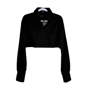 AREA STARS Women’s Black Collared Long Sleeve Waffle Crop Top NWT